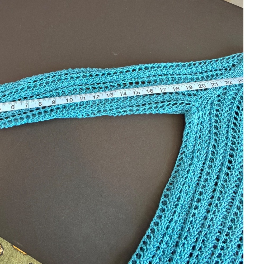 J. Jill Shirt Blue Crochet Knit Long Sleeve Beach Resort Vacation Basic XS - Picture 10 of 11
